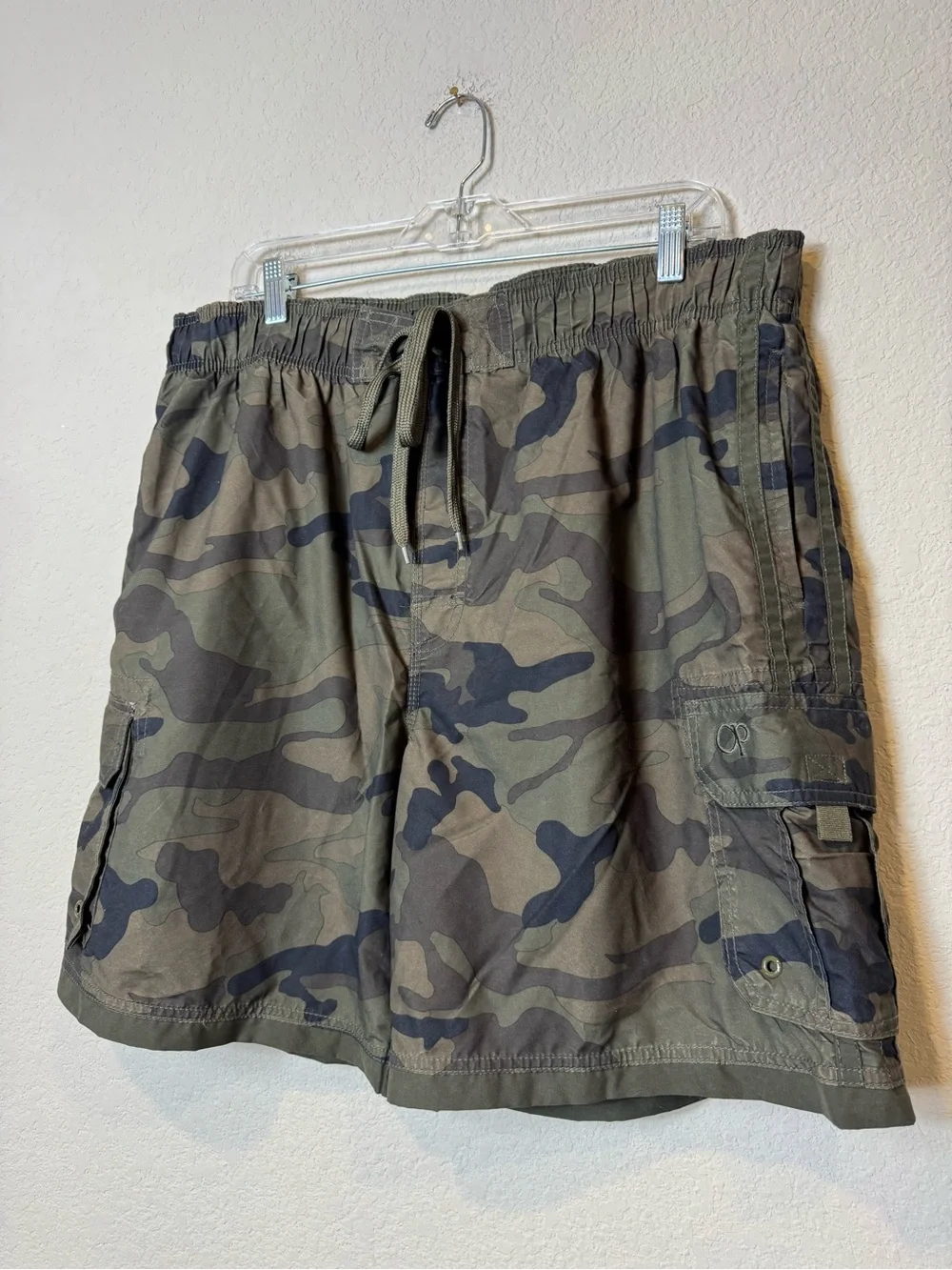 OP Men's Camo Cargo Swim Trunks with Mesh Liner - Green and Black Shorts size XL